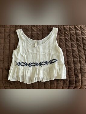 White Embroidered Peplum Tank Top
